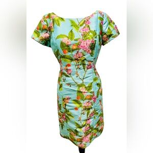 Talbots Floral Dress 6 Lite Blue Short Sleeve Wedding Guest Summer Garden party